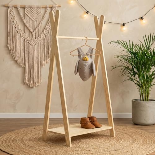 smartwood Portant a Vetement, FSC Bois de Pin, 140x103x36 cm, TIPI XL
