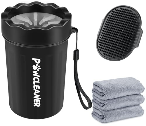 Dog Paw Cleaner for Dogs, (with 3Pcs Absorbent Towels & Adjustable Bath Brush) Dog Paw Washer, Pet Foot Cleaner (Black, Medium)