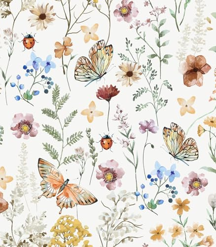 Timeet Floral Wallpaper Peel and Stick Wallpaper Boho Multicolor Flower Wallpaper Self Adhesive Removable Wallpaper for Bathroom Wall Covering Shelf Cabinets Decor 16.14in x 9.8ft Vinyl Roll