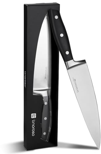 Linoroso Couteau de Chef 17,5 cm – Couteau de Cuisine Professionnel Ultra Tranchant avec Boîte Cadeau Couteau de Boucher en Acier Inoxydable Allemand à Haute Teneur en Carbone avec Poignée Ergonomique