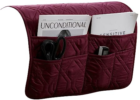 Sofa Chair Armrest Storage Organizer, 6 Pockets, Non-Slip Couch Recliner Remote Control Holder Waterproof Sofa Arm Tidy Hanging Storage Bag Holder Pouch for Phone Books Glasses (Wine Red,2pcs)