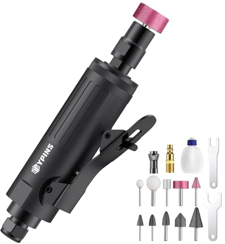 EYPINS Stabschleifer, Druckluft Schleifer Set 25000 U/MIN Gesenkschleifer 6,2 Bar Schleifgerät Set mit 1/4&1/8 Spannzangen, 10 Schleifköpfen zum Schleifen, Polieren, Gravieren und Entgratent