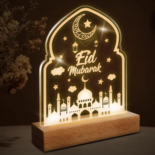 APODESS Ramadan Deko Laterne Led Ramadan Licht Eid Mubarak Deko Lampe Hosgeldin Ramazan Dekor Light Bismillah Geschenke Islam Deko Umrah Moon und Stern Lampe für Schlafzimmer Tisch Dekorative