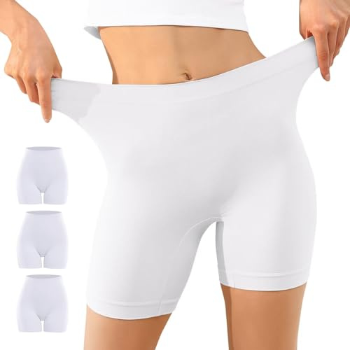 YouShow Cykelbyxor, dam, 3-pack, hög midja, kalsonger med korta ben, boxershorts under klänning, kjol, anti-skavning, korta leggings, Vit x 3, XXL