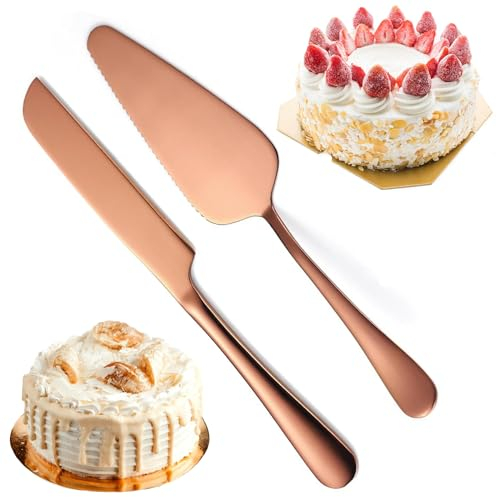 2 Pezzis Set Di Coltelli E Server Per Torte Nuziali, Paletta Per Torta, Tagliatorta e Server, Strumento per Tagliare la Torta In Oro Rosa Per Compleanni, Feste, Matrimoni, Addio al Nubilato
