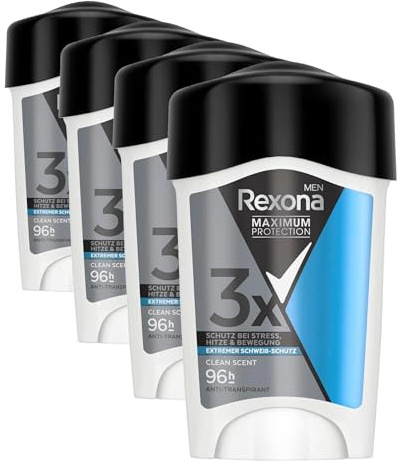 Rexona Men Maximum Protection Deo Creme Clean Scent Anti Transpirant mit 3x Schutz bei Stress, Hitze & Bewegung 45 ml (Packung mit 4)