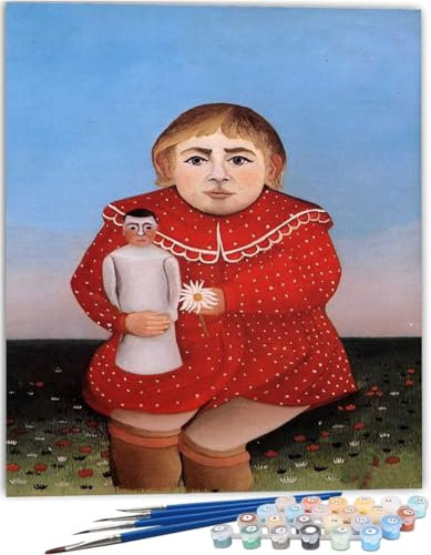 ZHXXFD Malen Nach Zahlen Erwachsene Landschaft Berühmte Gemälde Mit Rahmen 40x50CM Henri Rousseau - Mädchen Hält Marionette,A25