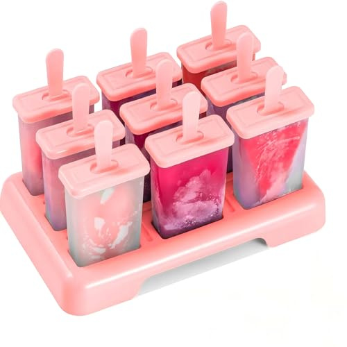 Lot de 9 moules à glace réutilisables de qualité alimentaire sans BPA avec brosse de nettoyage et entonnoir pliable en silicone (rose)