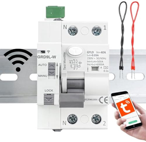 Interrupteur différentiel WIFI réarmable superimmunisé SI 2P 40 A 30 mA 6 kA TYPE A. TUYA Smart. Interrupteur différentiel réarme via WIFI super immunisé. Disjoncteur intelligent.