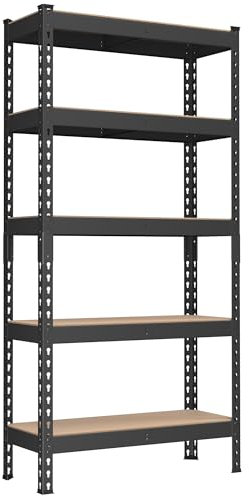 SONGMICS 5-Tier Shelving Unit, Storage Shelves, for Garage, Boltless Assembly, Adjustable Shelves, 30 x 75 x 150 cm, Load 875 kg, for Shed Warehouse Basement Kitchen, Black GLR300B01
