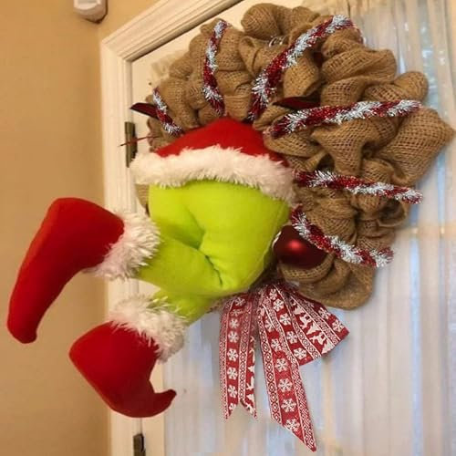 Christmas Grinch Wreath Christmas Thief Stole Decoration Exquisite Santa Claus Wreath Garland for Indoor Outdoor Window Wall Garlands Home Accessories