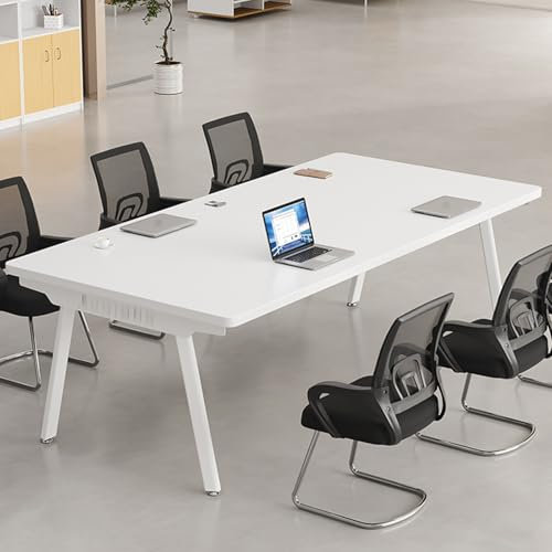 LYXWGRZD Kleiner Besprechungstisch, rechteckiger Konferenztisch, 47,2 L x 31,4 B x 29,5 H Seminartisch, Schulungstisch mit geräuschlosem Fußpolster(Wit)