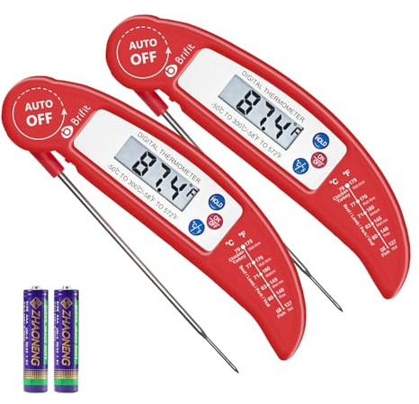 AMIR Digital Meat Thermometer, Cooking Thermometer, Food Thermometer with High Accuracy, Auto On/Off, Instant Read Foldable Probe Thermometer for Kitchen Cooking, BBQ, Milk (2 Pack)