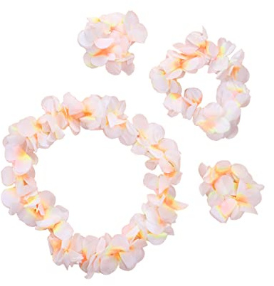 Amosfun 4 Stück Blumenkranz Aus Wiederverwendbarem Seidenmaterial Luau Party Schmuckset Für Erwachsene Und Kinder Natürliche Handgefertigte Blumengirlande Halskette Und Armbänder Weiß