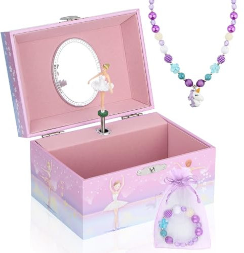 Anyiner smyckeskrin med musiklåda, smyckeskrin för barn, musiklåda, med roterande ballerinaskor, smyckeskrin för flickor, födelsedagspresent för barn (stor rosa ballerina)