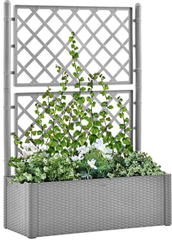 CKioict Porta piante da interno Vasi alti da esterno Fioriere da esterno grandi Letto Rialzato da Giardino con Graticcio e Irrigazione Grigio Per Piante,Fiori,Frutta e Verdura