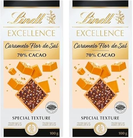 Lindt Chocolate EXCELLENCE PASSION CARAMELO SAL chocolate negro con sal y caramelo, tableta de chocolate puro, chocolate negro al 70%, aromático, extrafino, cacao con toque a sal (Paquete de 2)
