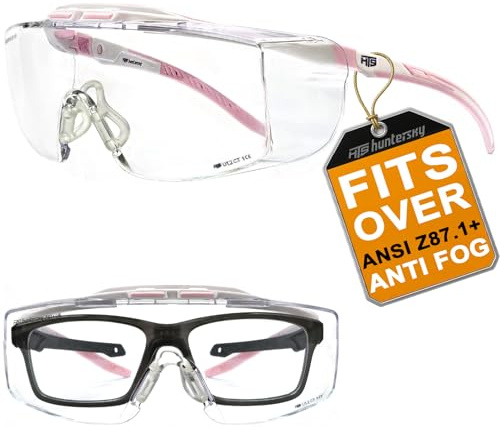 HTS HUNTERSKY Lunettes de sécurité anti-buée par-dessus lunettes ANSI Z87.1 lunettes de tir monture rose verres transparents OTG