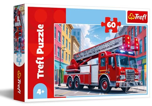 Trefl - Puzzle 60 Teile, Feuerwehrwagen, Feuerwehr, Fahrzeuge, 4+ | DIY, kreativer Spaß, klassisches Puzzle