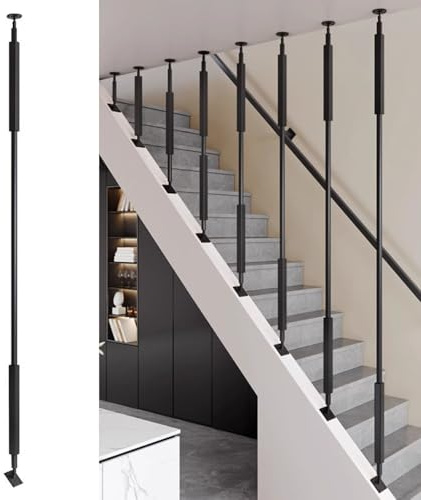 Pasamanos Escalera Barandillas Balaustres de Metal para Escalera, Balaustres de Escalera con Base Ajustable 270°, Balaustres de Escalera Fáciles de Instalar para Escaleras Niveladas y Pendientes(Black