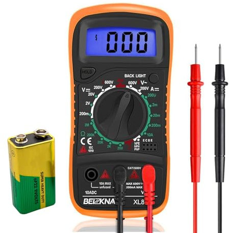 Beizkna Digital Multimeter Voltmeter Battery Voltage Multi Tester AC DC Volt OHM Amp Current Meter Continuity Circuit Resistance Diode Ammeter Electrical Tester with Test Leads Backlight LCD Display