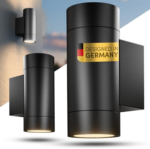 Scandinavian home Aussenlampe Wand 2er Set - Wandleuchte Aussen & Innen mit GU10 Fassung, Außenwandleuchten IP65 - Wandlampe Aussen, Aussenleuchten Hauswand, Außenleuchte Wand - Zweiflammig, Schwarz