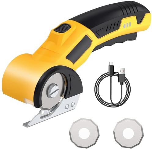 BIZOI Elektrische Schere, 3.6V Kabellose Rollschneider, Rotationsschneider Wiederaufladbar, Kartonschneider Elektrisch Wiederaufladbar für Stoffe Teppich Leder Filz Karton Pappe