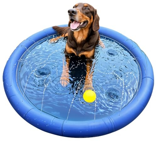 MERSJO Hundespielzeug Sprinklermatte, 100 cm, Blau, Wasserspritzmatte mit Fontäne für Hunde