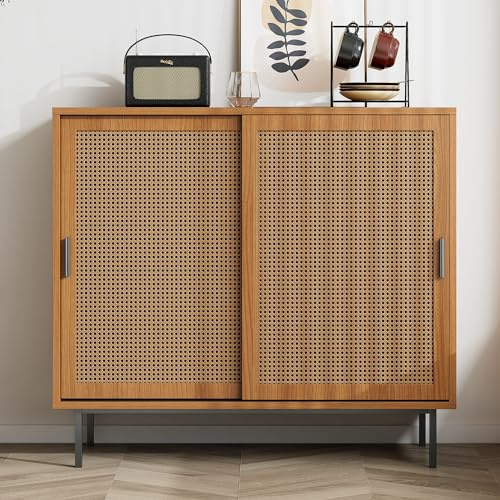 Merax Buffet de cuisine, commode avec 2 portes coulissantes, étagère réglable, armoire d'appoint pour salon et salle à manger, 100 x 37 x 90 cm