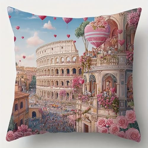 ANSIWEIGO Kit Point Noué Coussin,Canevas à Nouer 43x43 cm,Activité DIY pour Débutants, Enfants et Adultes,Décoration Maison et Cadeau Fait Main,Paris romantique