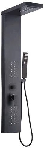 Elbe Panneau de douche à effet pluie 4 fonctions en acier inoxydable avec douchette à main, douche à effet pluie, 2 douches de massage, douche cascade, kit complet de robinet de douche, convient pour