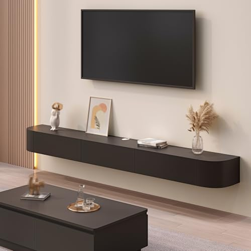 TV Schrank TV Lowboard Hängend Mit 2 Schubladen Und Kabelmanagement, TV-Hängeschrank, Schwebendes Fernsehtisch Sideboard Für Wohnzimmer Schlafzimmer Büro, Wandmontage(Schwarz,140x24x20cm)