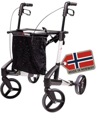 TOPRO Troja Original Rollator Black Series Modell 2025, Faltbarer Premium Leichtgewicht-Rollator mit integrierter Ankipphilfe, Indoor & Outdoor | 7 Jahre Garantie (Polarsilber, Medium)