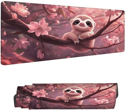 Mousepad Rosa Mauspad XXL 1200 x 400 mm Verlängertes Groß Schreibtischauflage mit Rutschfester Gummibasis, mit Nähten an den Rändern Anti-Rutsch Gaming Mauspad Faultiere, Desk Deko Zubehör H-11775