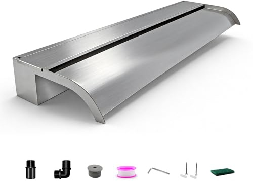Fontaine de piscine cascade avec couvercle, trop-plein en acier inoxydable pour piscines et étangs - 90 cm de large - Jeu d'eau décoratif pour piscines, étangs à carpes koï et jardin