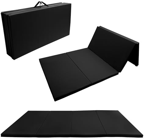Fitvids 4'x8'x2 Folding Gymnastics Mat, Home Exercise Mat with Carrying Handles, Gym Workout Tumbling Mat for Yoga, Pilates, Stretching, MMA, Core Workouts, Fitness Aerobics Mats for Gym Training, Black