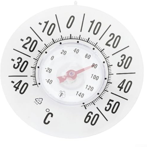 Vidonergy Termometro da finestra senza batteria, impermeabile, accurato, autoadesivo, trasparente, rotondo, in plastica, 18 cm, per casa e ufficio