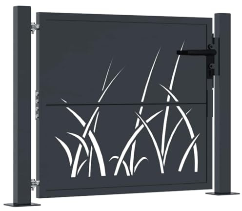 Versear Cancello Giardino Esterno, Cancelletto Giardino, Cancello in Ferro, Cancello da Giardino Antracite 100x75 cm in Acciaio Design Erba