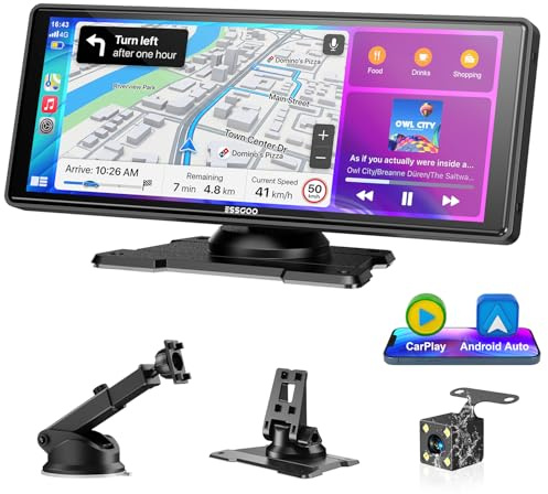 ESSGOO 10.26 Pulgadas Pantalla Carplay Coche Android Auto Cámara de Reversa | Apple Car Play Inalámbrico,Pantalla Táctil IPS,Portátil Radio Coche,Bluetooth 5.3,Mirror Link,Control por Voz,Navegación GPS