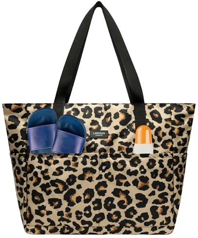 LARKSON Strandtasche Damen & Herren Leo - Linn - Große Beach Bag für Strand, Schwimmbad, Pool - Tote Bag Badetasche XXL mit Reißverschluss - Leicht
