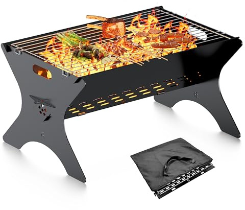 Bearfire Camping Campfire Grill, 16Lx12D Portable Folding Charcoal Grills, Backpacking BBQ Grill with Carry Bag, Outdoor Fire pit for Camping, Picnic, Bonfire, Patio, Backyard