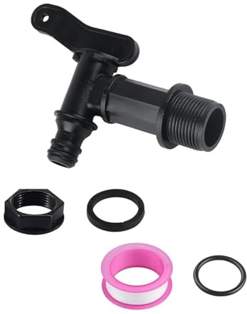 UYRVAPE Auslaufhahn, Kunststoff Wasserhahn für Regentonne, Wasserhahn 3/4 Zoll Kunststoff Ersatzhahn, mit Dichtung Kontermutter Dichtband, für Regenfass Wassertank Regenwassertonne