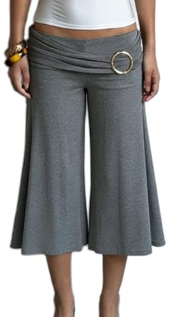 Felcia Pantacourt pliable pour femme - Taille basse - Jambes larges - Décoration en métal - Capris d'été mignon - Gaucho fluide - Streetwear