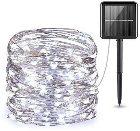 Criacr Solar Lights Outdoor Garden, 100 LED Solar Garden Lights Waterproof with 8 Modes, Copper Wire Fairy Lights Indoor Outdoor for Tree Patio Wedding Home Party (White)