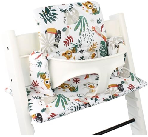 UKJE Cojín Compatible con Stokke Tripp Trapp - Cojín de Asiento Suave para Bebés y Niños Pequeños, Accesorio para Trona, Inserto de Tela de Algodón, Fácil de Instalar (Monos Blancos)