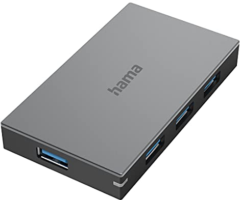 Hama USB Hub 4 Ports with Power Supply (4x USB-A, Super Speed Data Transfer with up to 5 Gbps, Fast Charging up to 1.5 A, USB 3.0 Multiport Adapter, USB Adapter 4-in-1 for Office, Home Office, Travel)