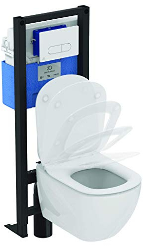 Ideal Standard Pack complet pour wc suspendu TESI R039001: Bâti-Support autoportant + cuvette + abattant ultrafin + plaque de commande blanc