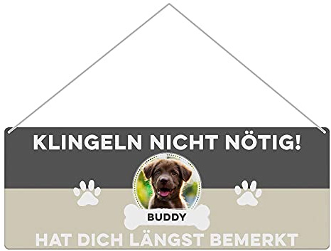 Hunde Schild personalisiert - Klingeln Nicht Nötig - Metallschild mit Foto und Name für außen, wetterfestes Türschild für Hundebesitzer - Outdoor Querformat 24x9 cm, Hund, Anthrazit