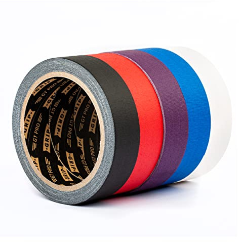 GRIP Eventbasics GT PRO 5-pack färgglada remsor för Hula Hoop Tape 25 mm x 10 m, Gaffa Tape svart, vit, lila, röd och blå
