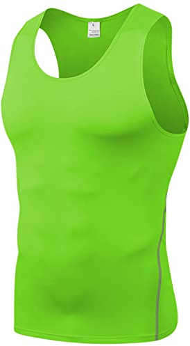 Anawakia Kompressionslinnen för män cool torr atletisk ärmlös kompressionstank T-shirt baslager (grön, XL)